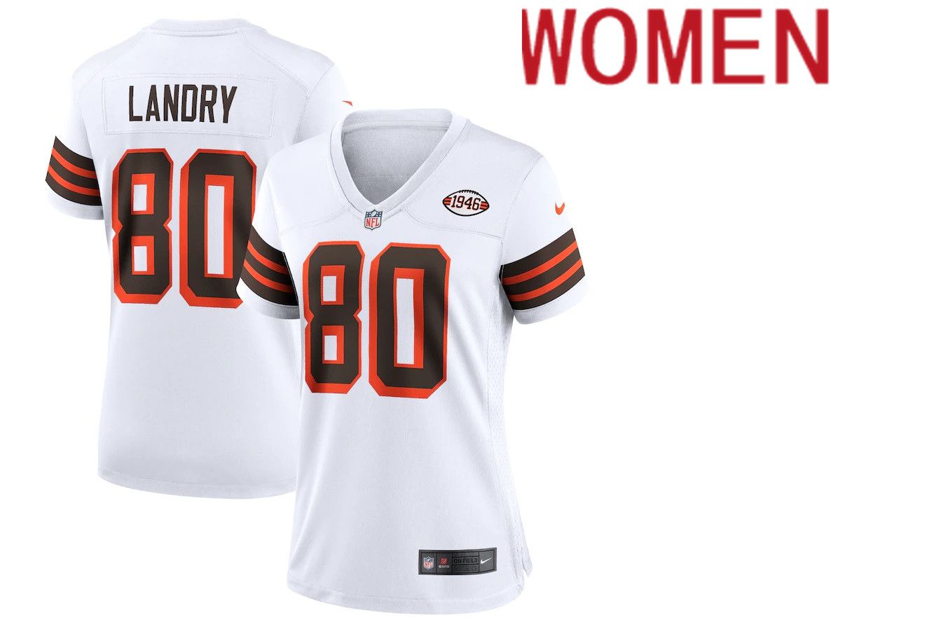 Women Cleveland Browns #80 Jarvis Landry Nike White 1946 Collection Alternate Game NFL Jersey->women nfl jersey->Women Jersey